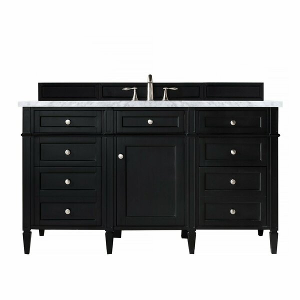 James Martin Vanities Brittany 60in Single Vanity, Black Onyx w/ 3 CM Carrara Marble Top 650-V60S-BKO-3CAR